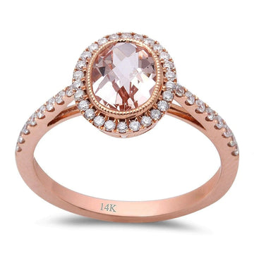 Sonara Fine Jewelry Rings Morganite and Diamond Halo Ring Classic Design 14K Rose Gold